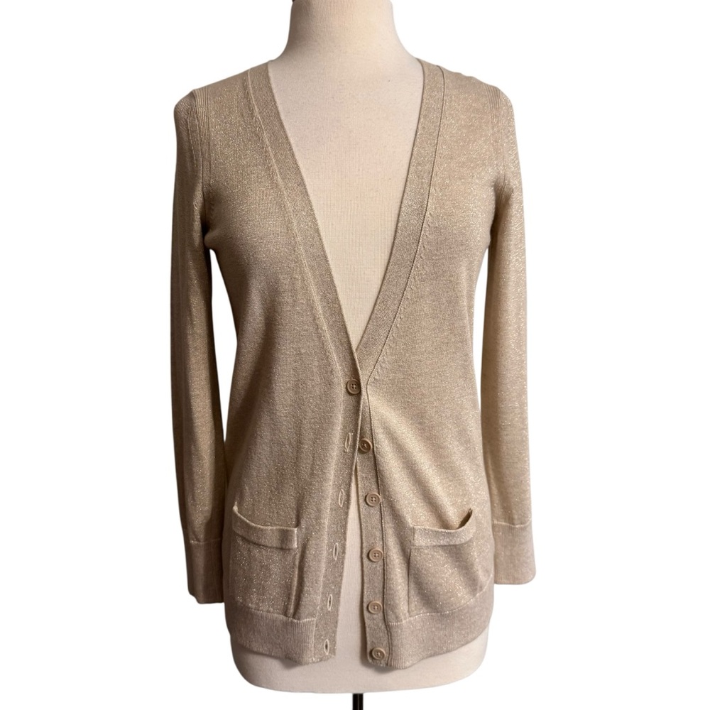 a.n.a Cream Gold Shimmer Button-Up Cardigan size Petite Small